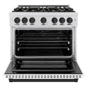 ZLINE Autograph Edition 36 in. 5.2 cu. ft. Select Dual Fuel Range with 6 Burner Gas Cooktop and Electric Convection Oven in DuraSnow® Stainless Steel with White Matte Door and Matte Black Accents (HDRSZ-WM-36-MB)