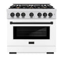 ZLINE Autograph Edition 36 in. 5.2 cu. ft. Select Dual Fuel Range with 6 Burner Gas Cooktop and Electric Convection Oven in DuraSnow® Stainless Steel with White Matte Door and Matte Black Accents (HDRSZ-WM-36-MB)