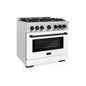 ZLINE Autograph Edition 36 in. 5.2 cu. ft. Select Dual Fuel Range with 6 Burner Gas Cooktop and Electric Convection Oven in DuraSnow® Stainless Steel with White Matte Door and Matte Black Accents (HDRSZ-WM-36-MB)