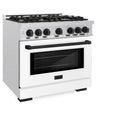 ZLINE Autograph Edition 36 in. 5.2 cu. ft. Select Dual Fuel Range with 6 Burner Gas Cooktop and Electric Convection Oven in DuraSnow® Stainless Steel with White Matte Door and Matte Black Accents (HDRSZ-WM-36-MB)
