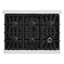 ZLINE Autograph Edition 36 in. 5.2 cu. ft. Select Dual Fuel Range with 6 Burner Gas Cooktop and Electric Convection Oven in DuraSnow® Stainless Steel with White Matte Door and Matte Black Accents (HDRSZ-WM-36-MB)