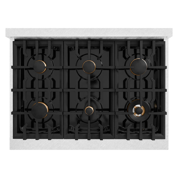 ZLINE Autograph Edition 36 in. 5.2 cu. ft. Select Dual Fuel Range with 6 Burner Gas Cooktop and Electric Convection Oven in DuraSnow® Stainless Steel with White Matte Door and Matte Black Accents (HDRSZ-WM-36-MB)