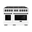 ZLINE Autograph Edition 48 in. 6.7 cu. ft. Select Double Oven Dual Fuel Range with 8 Burner Gas Cooktop in DuraSnow® Stainless Steel with White Matte Doors and Matte Black Accents (HDRSZ-WM-48-MB)