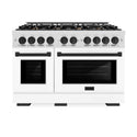ZLINE Autograph Edition 48 in. 6.7 cu. ft. Select Double Oven Dual Fuel Range with 8 Burner Gas Cooktop in DuraSnow® Stainless Steel with White Matte Doors and Matte Black Accents (HDRSZ-WM-48-MB)