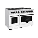 ZLINE Autograph Edition 48 in. 6.7 cu. ft. Select Double Oven Dual Fuel Range with 8 Burner Gas Cooktop in DuraSnow® Stainless Steel with White Matte Doors and Matte Black Accents (HDRSZ-WM-48-MB)