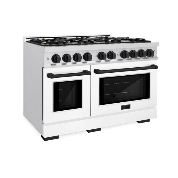 ZLINE Autograph Edition 48 in. 6.7 cu. ft. Select Double Oven Dual Fuel Range with 8 Burner Gas Cooktop in DuraSnow® Stainless Steel with White Matte Doors and Matte Black Accents (HDRSZ-WM-48-MB)