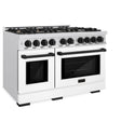 ZLINE Autograph Edition 48 in. 6.7 cu. ft. Select Double Oven Dual Fuel Range with 8 Burner Gas Cooktop in DuraSnow® Stainless Steel with White Matte Doors and Matte Black Accents (HDRSZ-WM-48-MB)