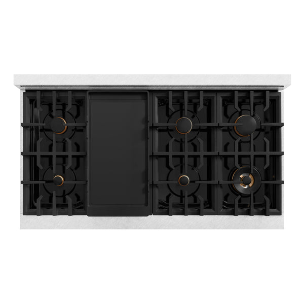 ZLINE Autograph Edition 48 in. 6.7 cu. ft. Select Double Oven Dual Fuel Range with 8 Burner Gas Cooktop in DuraSnow® Stainless Steel with White Matte Doors and Matte Black Accents (HDRSZ-WM-48-MB)