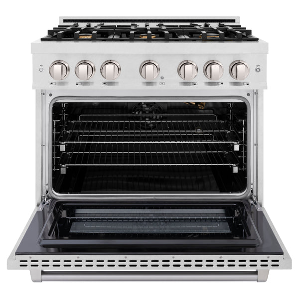 ZLINE 36 in. 5.2 cu. ft. Select Gas Range with Convection Gas Oven in Satin Stainless Steel with 6 Brass Burners (HGRS-BR-36)