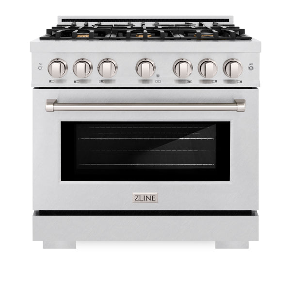 ZLINE 36 in. 5.2 cu. ft. Select Gas Range with Convection Gas Oven in Satin Stainless Steel with 6 Brass Burners (HGRS-BR-36)