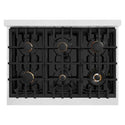 ZLINE 36 in. 5.2 cu. ft. Select Gas Range with Convection Gas Oven in Satin Stainless Steel with 6 Brass Burners (HGRS-BR-36)