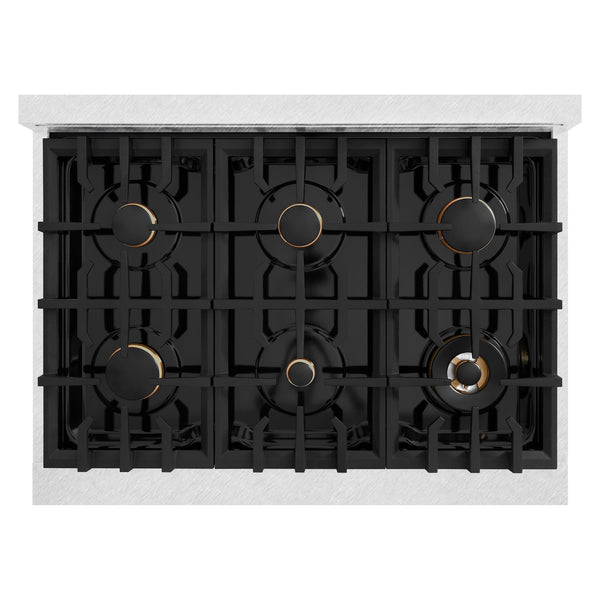 ZLINE 36 in. 5.2 cu. ft. Select Gas Range with Convection Gas Oven in Satin Stainless Steel with 6 Brass Burners (HGRS-BR-36)