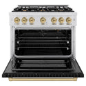 ZLINE Autograph Edition 36 in. 5.2 cu. ft. Select Gas Range with 6 Burner Cooktop and Convection Gas Oven in DuraSnow® Stainless Steel with Black Matte Door and Champagne Bronze Accents (HGRSZ-BLM-36-CB)