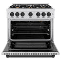 ZLINE Autograph Edition 36 in. 5.2 cu. ft. Select Gas Range with 6 Burner Cooktop and Convection Gas Oven in DuraSnow® Stainless Steel and Matte Black Accents (HGRSZ-36-MB)