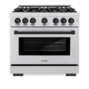 ZLINE Autograph Edition 36 in. 5.2 cu. ft. Select Gas Range with 6 Burner Cooktop and Convection Gas Oven in DuraSnow® Stainless Steel and Matte Black Accents (HGRSZ-36-MB)