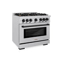 ZLINE Autograph Edition 36 in. 5.2 cu. ft. Select Gas Range with 6 Burner Cooktop and Convection Gas Oven in DuraSnow® Stainless Steel and Matte Black Accents (HGRSZ-36-MB)