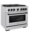 ZLINE Autograph Edition 36 in. 5.2 cu. ft. Select Gas Range with 6 Burner Cooktop and Convection Gas Oven in DuraSnow® Stainless Steel and Matte Black Accents (HGRSZ-36-MB)