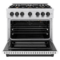 ZLINE Autograph Edition 36 in. 5.2 cu. ft. Select Gas Range with 6 Burner Cooktop and Convection Gas Oven in DuraSnow® Stainless Steel with White Matte Door and Matte Black Accents (HGRSZ-WM-36-MB)