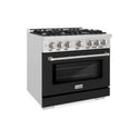ZLINE 36 in. 5.2 cu. ft. Select Dual Fuel Range with 6 Burner Gas Cooktop and Electric Convection Oven in Satin Stainless Steel with Black Matte Door (HDRS-BLM-36)