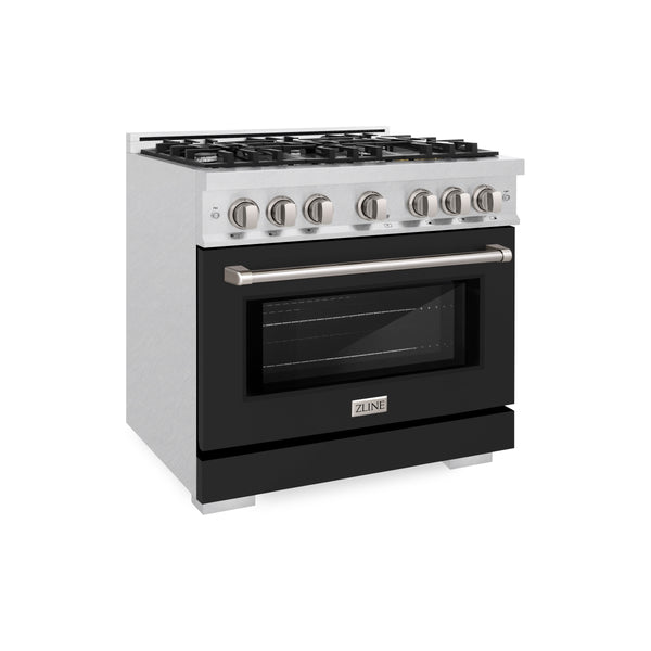 ZLINE 36 in. 5.2 cu. ft. Select Dual Fuel Range with 6 Burner Gas Cooktop and Electric Convection Oven in Satin Stainless Steel with Black Matte Door (HDRS-BLM-36)