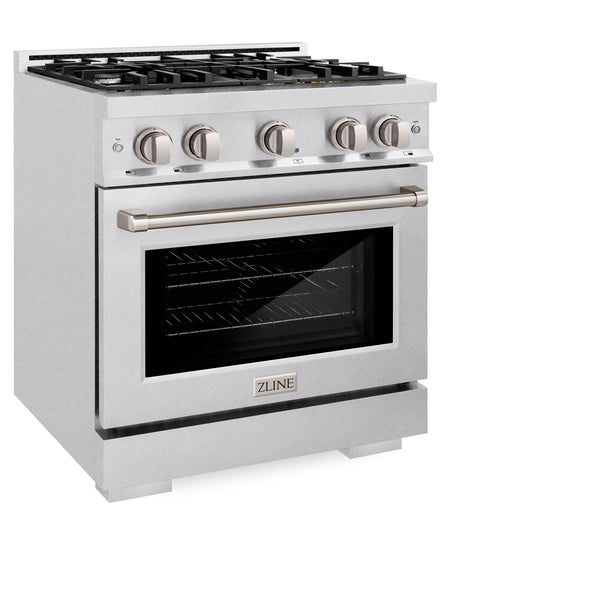 ZLINE 30 in. 4.2 cu. ft. Select Dual Fuel Range with 4 Burner Gas Cooktop and Electric Convection Oven in Satin Stainless Steel (HDRS-30)
