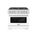 ZLINE 36 in. 5.2 cu. ft. Select Dual Fuel Range with 6 Burner Gas Cooktop and Electric Convection Oven in Satin Stainless Steel with White Matte Door (HDRS-WM-36)