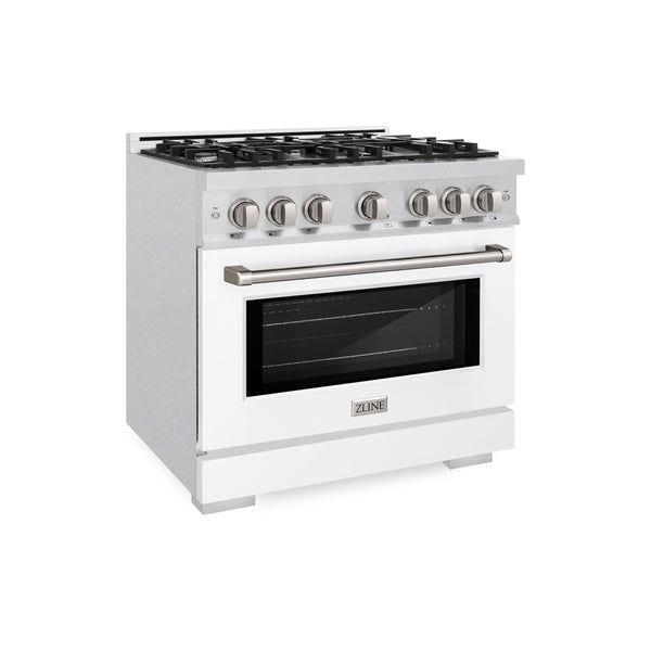 ZLINE 36 in. 5.2 cu. ft. Select Dual Fuel Range with 6 Burner Gas Cooktop and Electric Convection Oven in Satin Stainless Steel with White Matte Door (HDRS-WM-36)