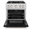 ZLINE 30 in. 4.2 cu. ft. Select Gas Range with 4 Burner Cooktop and Convection Gas Oven in Satin Stainless Steel with Black Matte Door (HGRS-BLM-30)