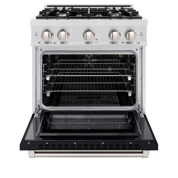 ZLINE 30 in. 4.2 cu. ft. Select Gas Range with 4 Burner Cooktop and Convection Gas Oven in Satin Stainless Steel with Black Matte Door (HGRS-BLM-30)