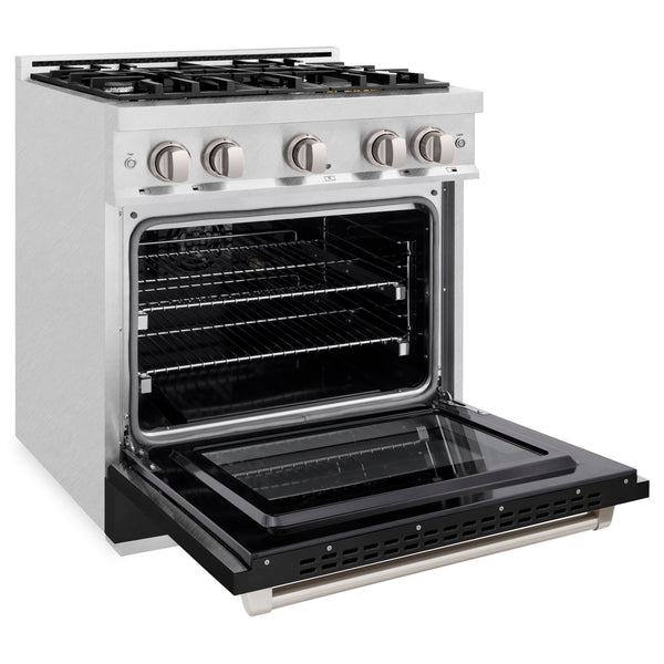 ZLINE 30 in. 4.2 cu. ft. Select Gas Range with 4 Burner Cooktop and Convection Gas Oven in Satin Stainless Steel with Black Matte Door (HGRS-BLM-30)