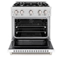 ZLINE 30 in. 4.2 cu. ft. Select Gas Range with 4 Burner Cooktop and Convection Gas Oven in Satin Stainless Steel with White Matte Door (HGRS-WM-30)