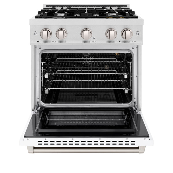 ZLINE 30 in. 4.2 cu. ft. Select Gas Range with 4 Burner Cooktop and Convection Gas Oven in Satin Stainless Steel with White Matte Door (HGRS-WM-30)
