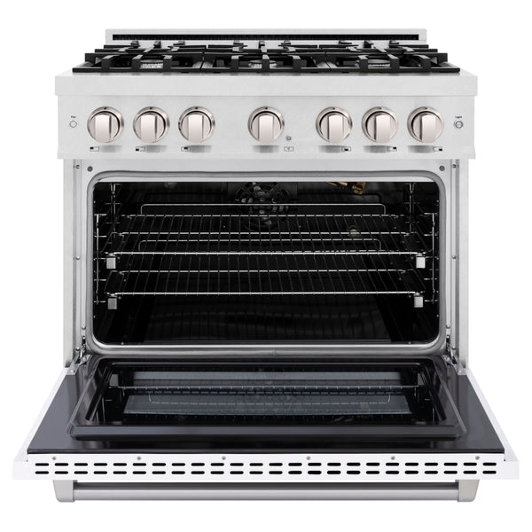ZLINE 36 in. 5.2 cu. ft. Select Gas Range with 6 Burner Cooktop and Convection Gas Oven in Satin Stainless Steel with White Matte Door (HGRS-WM-36)