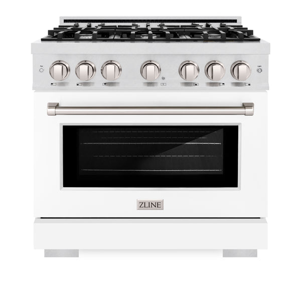ZLINE 36 in. 5.2 cu. ft. Select Gas Range with 6 Burner Cooktop and Convection Gas Oven in Satin Stainless Steel with White Matte Door (HGRS-WM-36)