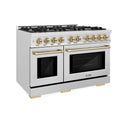 ZLINE Autograph Edition 48 in. 6.7 cu. ft. Select Double Oven Gas Range with 8 Burner Cooktop in Satin Stainless Steel and Champagne Bronze Accents (HGRSZ-48-CB)