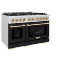 ZLINE Autograph Edition 48 in. 6.7 cu. ft. Select Double Oven Gas Range with 8 Burner Cooktop in Satin Stainless Steel with Black Matte Doors and Champagne Bronze Accents (HGRSZ-BLM-48-CB)