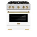 ZLINE Autograph Edition 30 in. 4.2 cu. ft. Select Gas Range with 4 Burner Cooktop and Convection Gas Oven in Satin Stainless Steel with White Matte Door and Champagne Bronze Accents (HGRSZ-WM-30-CB)