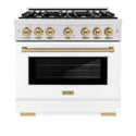 ZLINE Autograph Edition 36 in. 5.2 cu. ft. Select Gas Range with 6 Burner Cooktop and Convection Gas Oven in Satin Stainless Steel with White Matte Door and Champagne Bronze Accents (HGRSZ-WM-36-CB)