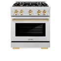 ZLINE Autograph Edition 30 in. 4.2 cu. ft. Select Gas Range with 4 Burner Cooktop and Convection Gas Oven in Satin Stainless Steel and Polished Gold Accents (HGRSZ-30-G)