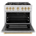 ZLINE Autograph Edition 36 in. 5.2 cu. ft. Select Gas Range with 6 Burner Cooktop and Convection Gas Oven in Satin Stainless Steel and Polished Gold Accents (HGRSZ-36-G)