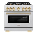 ZLINE Autograph Edition 36 in. 5.2 cu. ft. Select Gas Range with 6 Burner Cooktop and Convection Gas Oven in Satin Stainless Steel and Polished Gold Accents (HGRSZ-36-G)