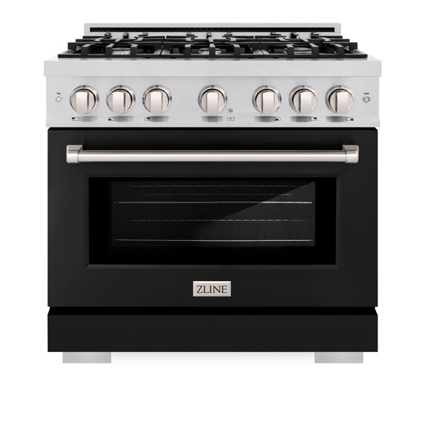 ZLINE 36 in. 5.2 cu. ft. Select Dual Fuel Range with 6 Burner Gas Cooktop and Electric Convection Oven in Stainless Steel with Black Matte Door (HDR-BLM-36)