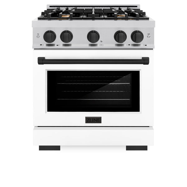ZLINE Autograph Edition 36 in. 5.2 cu. ft. Select Dual Fuel Range with 6 Burner Gas Cooktop and Electric Convection Oven in Stainless Steel with White Matte Door and Matte Black Accents (HDRZ-WM-36-MB)