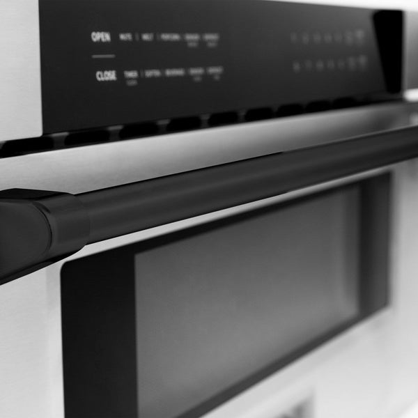 ZLINE Autograph Edition 30 in. 1.2 cu. ft. Built-In Microwave Drawer in Stainless Steel with Matte Black Accents (MWDZ-30-MB) close-up handle.