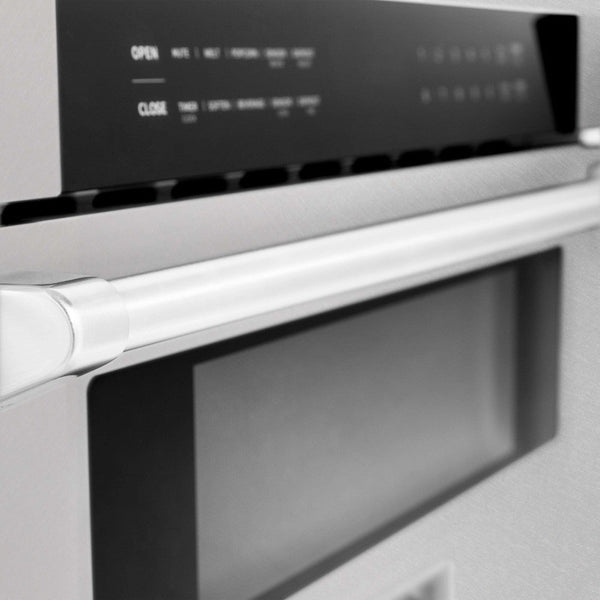 ZLINE 30 in. 1.2 cu. ft. Built-In Microwave Drawer in Fingerprint Resistant Stainless Steel (MWD-30-SS) close-up handle.