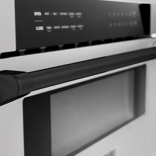 ZLINE Autograph Edition 30 in. 1.2 cu. ft. Built-In Microwave Drawer in Fingerprint Resistant Stainless Steel with Matte Black Accents (MWDZ-30-SS-MB) close-up handle.