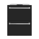 ZLINE 24 in. Touchstone 168 Can Outdoor-Rated Dual Refrigerator Drawer with Black Matte Doors (RDSO-BLM-24)
