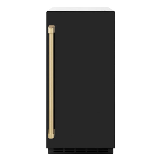 ZLINE Autograph Edition 15 in. Touchstone Clear Cube Ice Maker with Drain Pump and Black Matte Door with Champagne Bronze Handle (ICCDZ-BLM-15-CB)