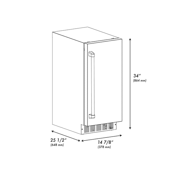 ZLINE Autograph Edition 15 in. Touchstone Clear Cube Ice Maker with Drain Pump and Solid Stainless Steel Door with Polished Gold Handle (ICCDZ-ST-15-G)