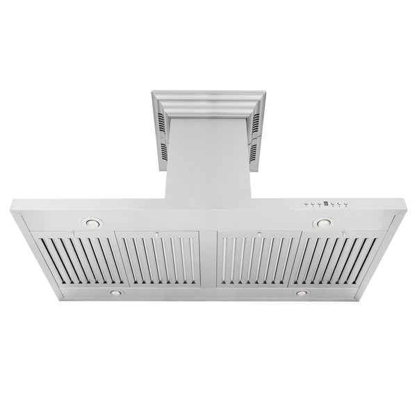 48" ZLINE CrownSound™Ducted Vent Island Mount Range Hood in Stainless Steel with Built-in Bluetooth Speakers (GL2iCRN-BT-48)